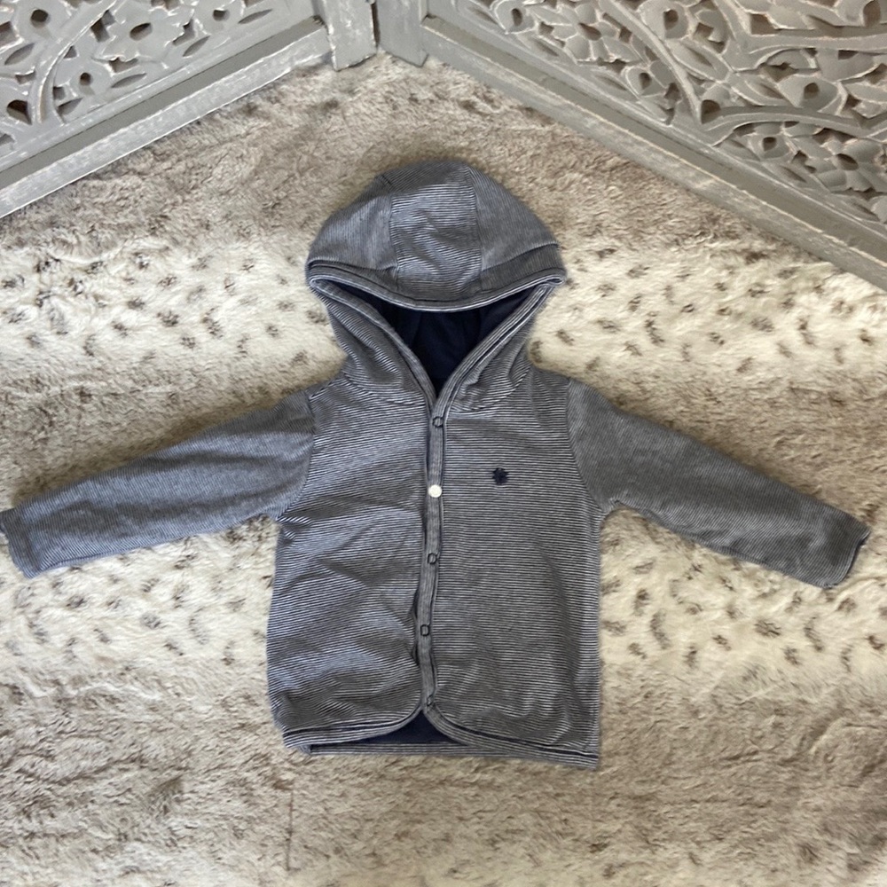 Noppies navy reversible jacket baby boy size 2-4 months preppy stripes coastal